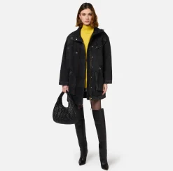 Elisabetta Franchi Jackets And Trench Coats|Oversized denim parka with faux sheepskin