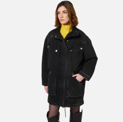 Elisabetta Franchi Jackets And Trench Coats|Oversized denim parka with faux sheepskin