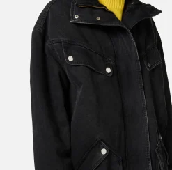 Elisabetta Franchi Jackets And Trench Coats|Oversized denim parka with faux sheepskin Black