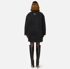 Elisabetta Franchi Jackets And Trench Coats|Oversized denim parka with faux sheepskin Black