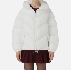 Elisabetta Franchi Coats And Jackets|Oversized down jacket in shiny nylon Ivory