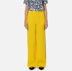 Elisabetta Franchi Trousers And Shorts|Palazzo trousers in enver satin fabric with horsebit Mimosa/Navy