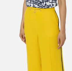 Elisabetta Franchi Trousers And Shorts|Palazzo trousers in enver satin fabric with horsebit Mimosa/Navy