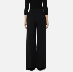 Elisabetta Franchi Trousers And Shorts|Palazzo trousers in enver satin fabric with horsebit Black/Butter