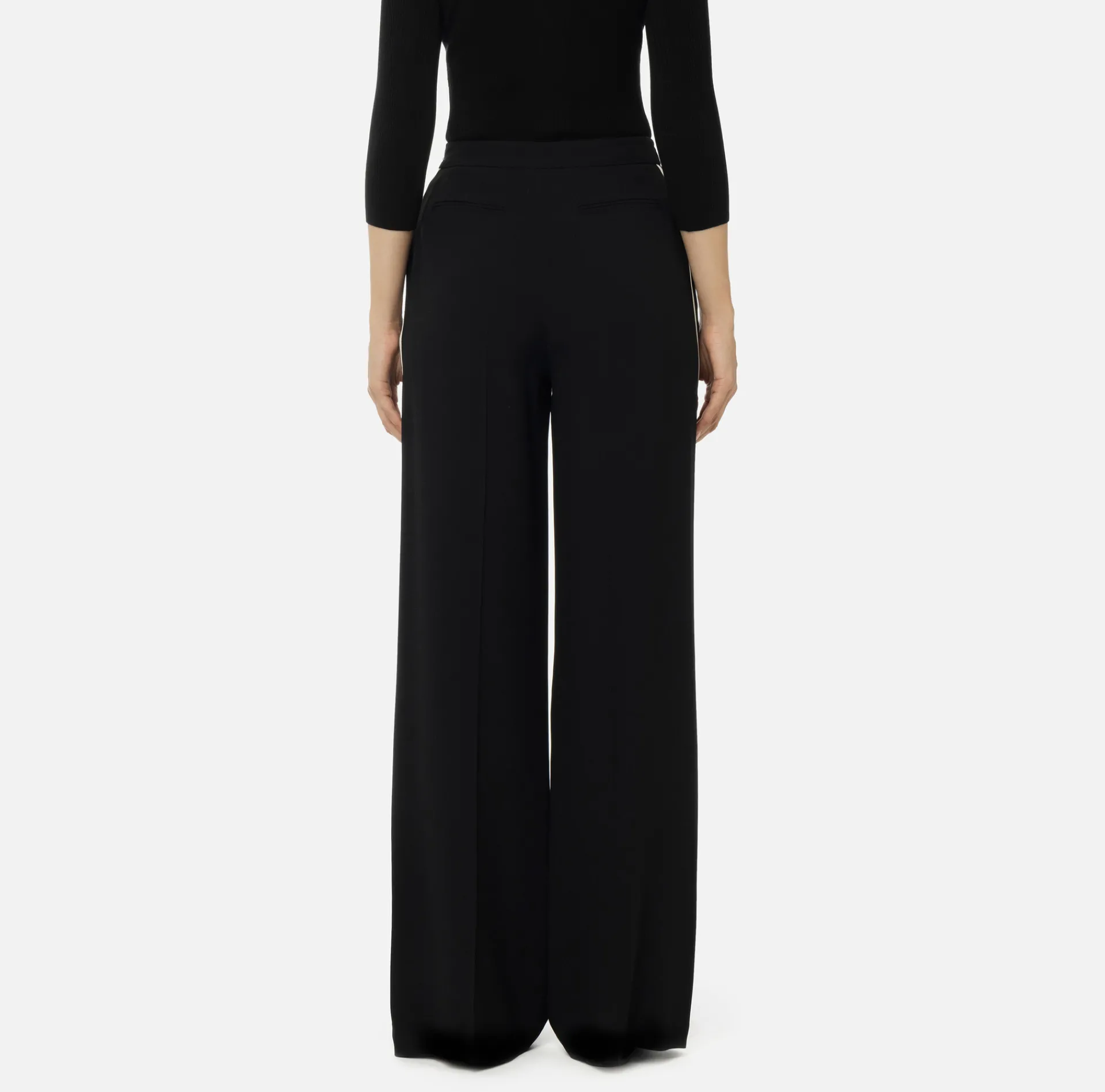 Elisabetta Franchi Trousers And Shorts|Palazzo trousers in enver satin fabric with horsebit Black/Butter