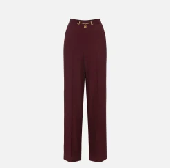 Elisabetta Franchi Trousers And Shorts|Palazzo trousers in enver satin fabric with horsebit RougeNoir/Butter