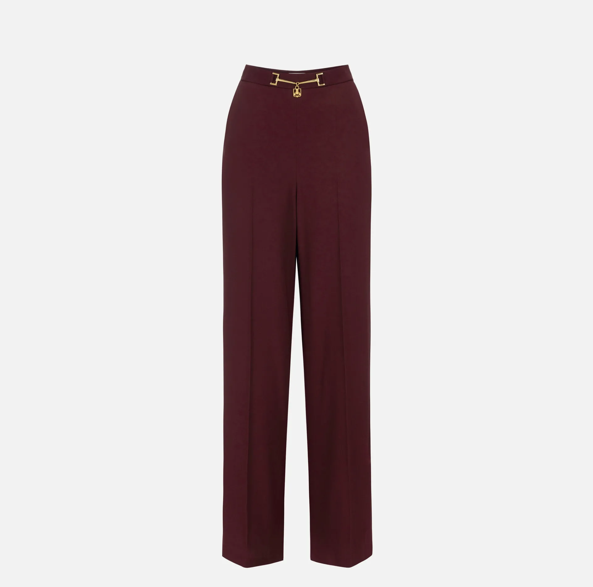 Elisabetta Franchi Trousers And Shorts|Palazzo trousers in enver satin fabric with horsebit RougeNoir/Butter