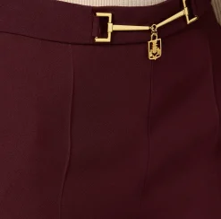 Elisabetta Franchi Trousers And Shorts|Palazzo trousers in enver satin fabric with horsebit RougeNoir/Butter