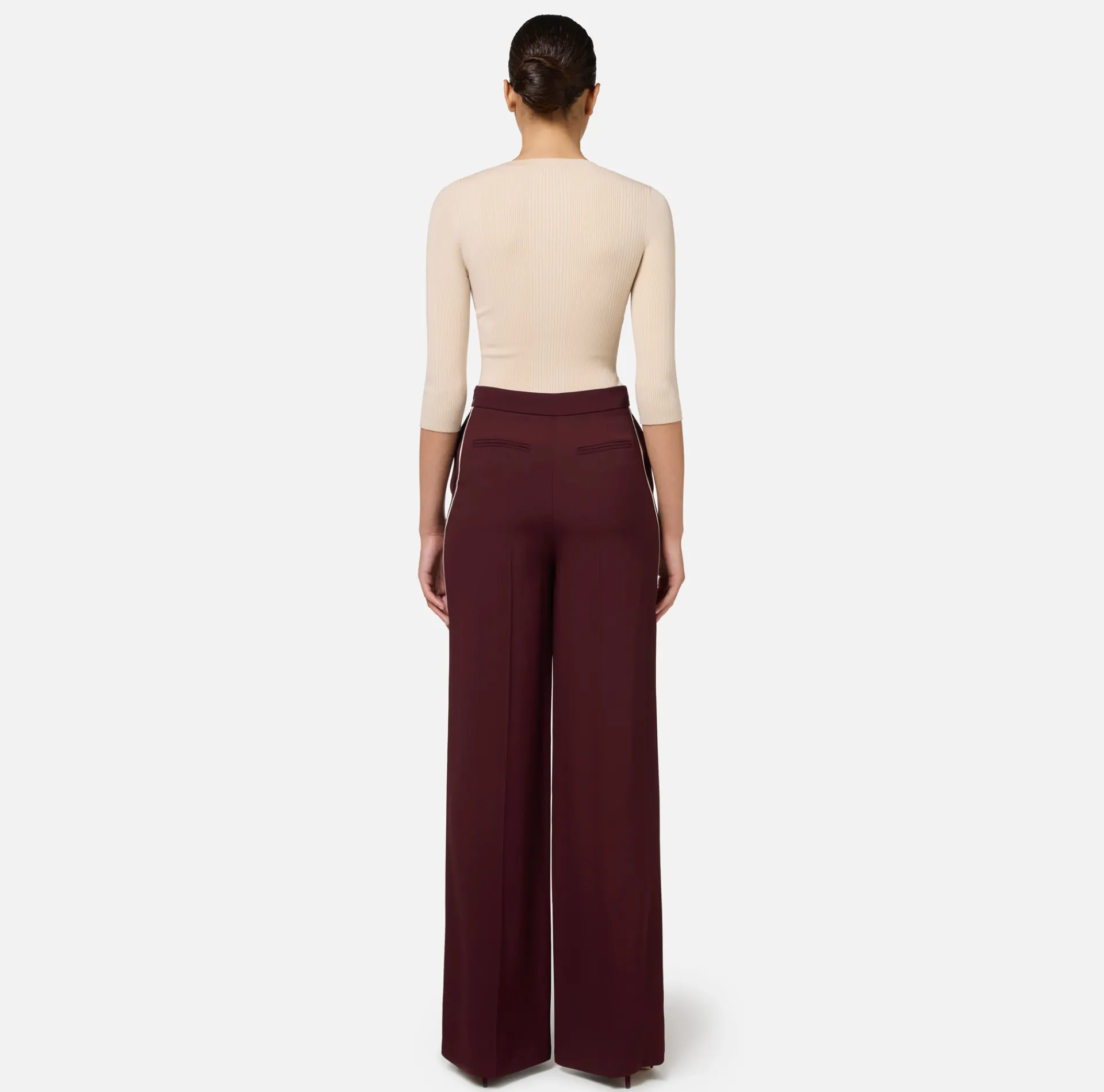 Elisabetta Franchi Trousers And Shorts|Palazzo trousers in enver satin fabric with horsebit RougeNoir/Butter