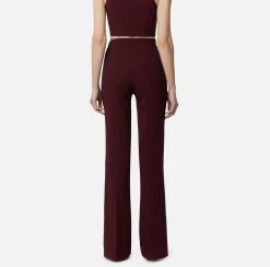 Elisabetta Franchi Trousers And Shorts|Tailleur|Palazzo trousers in stretch crêpe fabric with logo rivet RougeNoir
