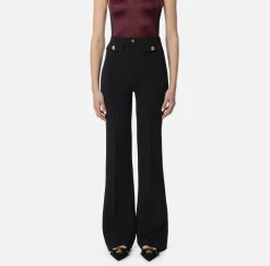Elisabetta Franchi Trousers And Shorts|Tailleur|Palazzo trousers in stretch crêpe fabric with logo rivet Black