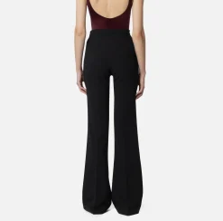 Elisabetta Franchi Trousers And Shorts|Tailleur|Palazzo trousers in stretch crêpe fabric with logo rivet Black
