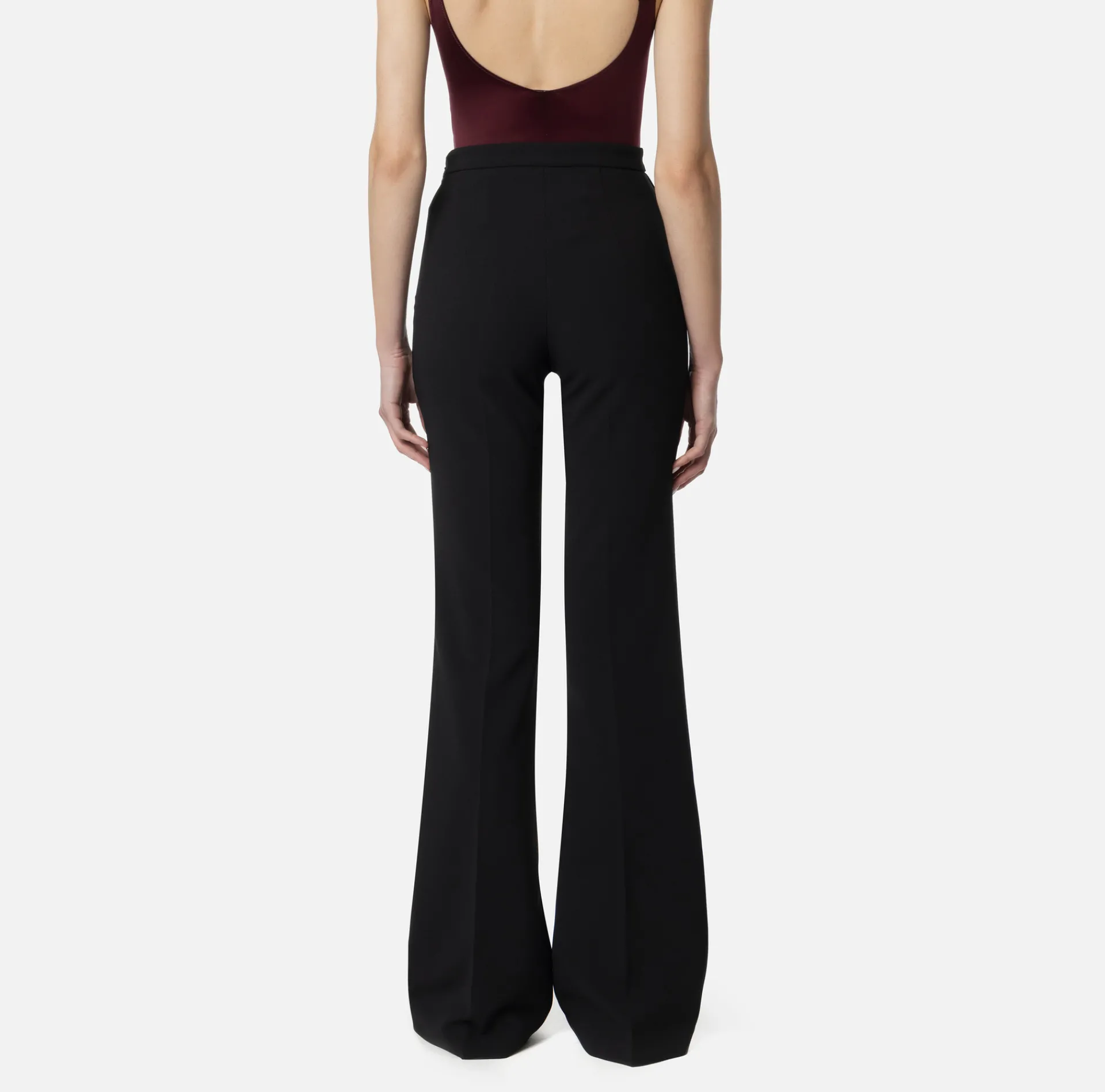 Elisabetta Franchi Trousers And Shorts|Tailleur|Palazzo trousers in stretch crêpe fabric with logo rivet Black