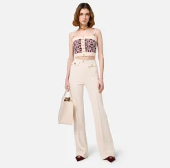 Elisabetta Franchi Trousers And Shorts|Tailleur|Palazzo trousers in stretch crêpe fabric with logo rivet Butter