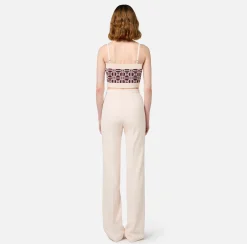 Elisabetta Franchi Trousers And Shorts|Tailleur|Palazzo trousers in stretch crêpe fabric with logo rivet Butter