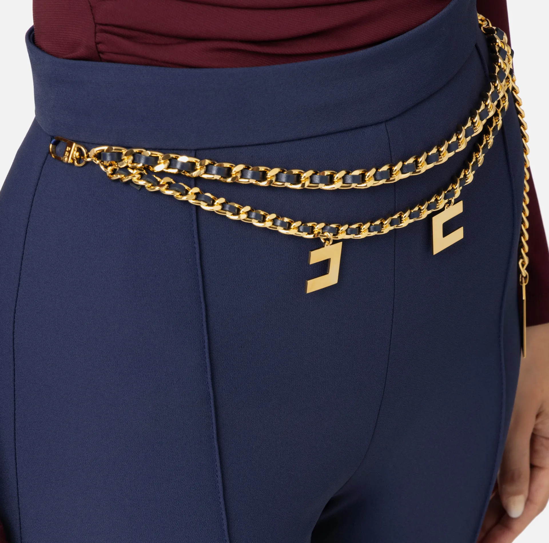 Elisabetta Franchi Trousers And Shorts|Palazzo trousers in stretch crêpe fabric with belt Navy