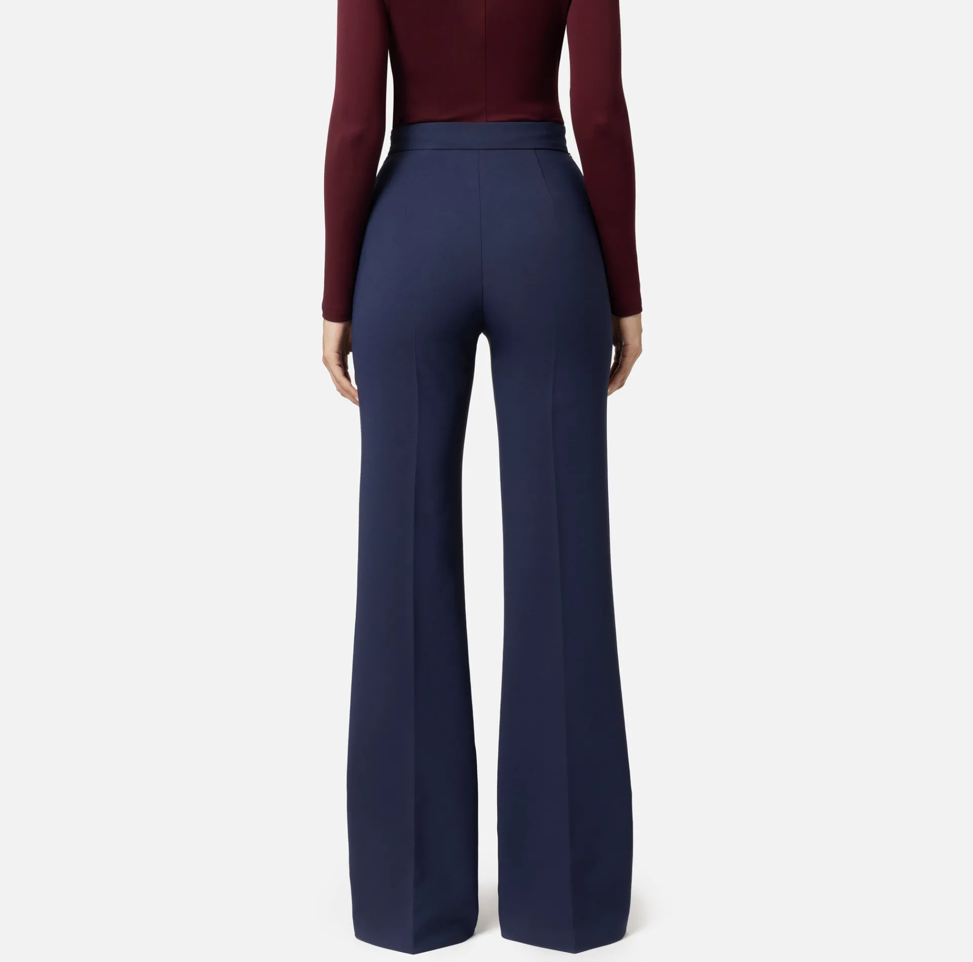 Elisabetta Franchi Trousers And Shorts|Palazzo trousers in stretch crêpe fabric with belt Navy