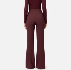 Elisabetta Franchi Trousers And Shorts|Palazzo trousers in stretch crêpe fabric with belt RougeNoir