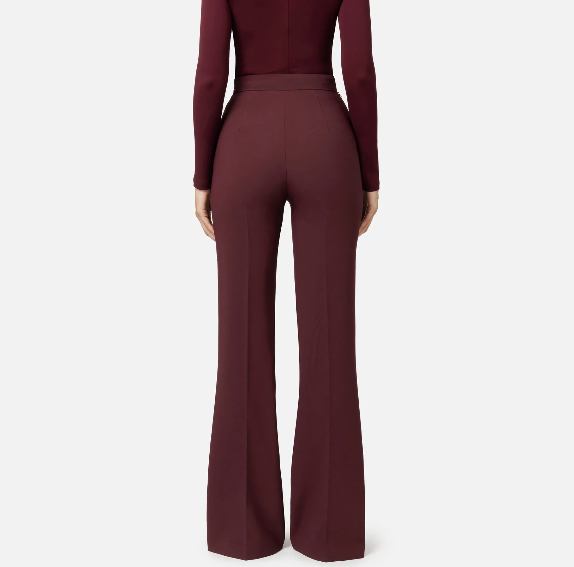 Elisabetta Franchi Trousers And Shorts|Palazzo trousers in stretch crêpe fabric with belt RougeNoir