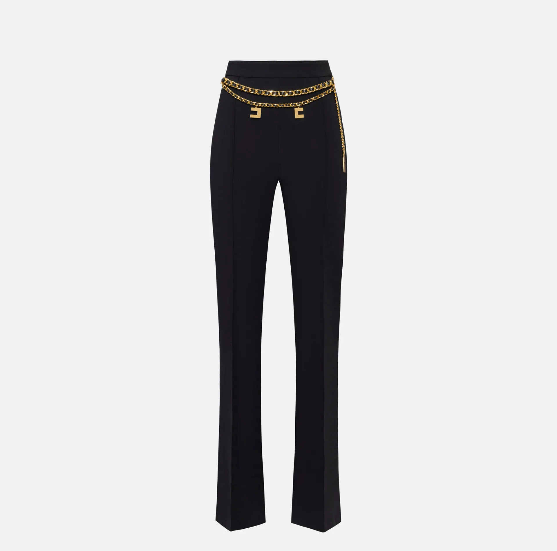 Elisabetta Franchi Trousers And Shorts|Palazzo trousers in stretch crêpe fabric with belt Black