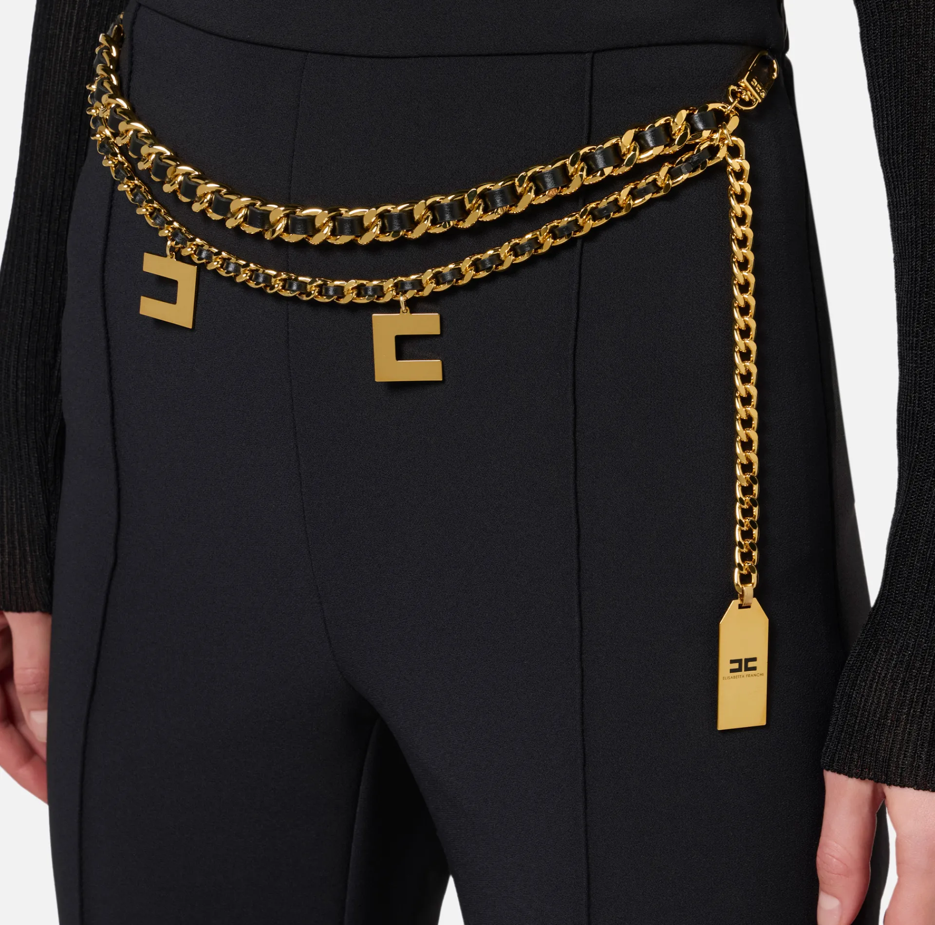 Elisabetta Franchi Trousers And Shorts|Palazzo trousers in stretch crêpe fabric with belt Black