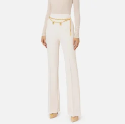 Elisabetta Franchi Trousers And Shorts|Palazzo trousers in stretch crêpe fabric with belt Butter