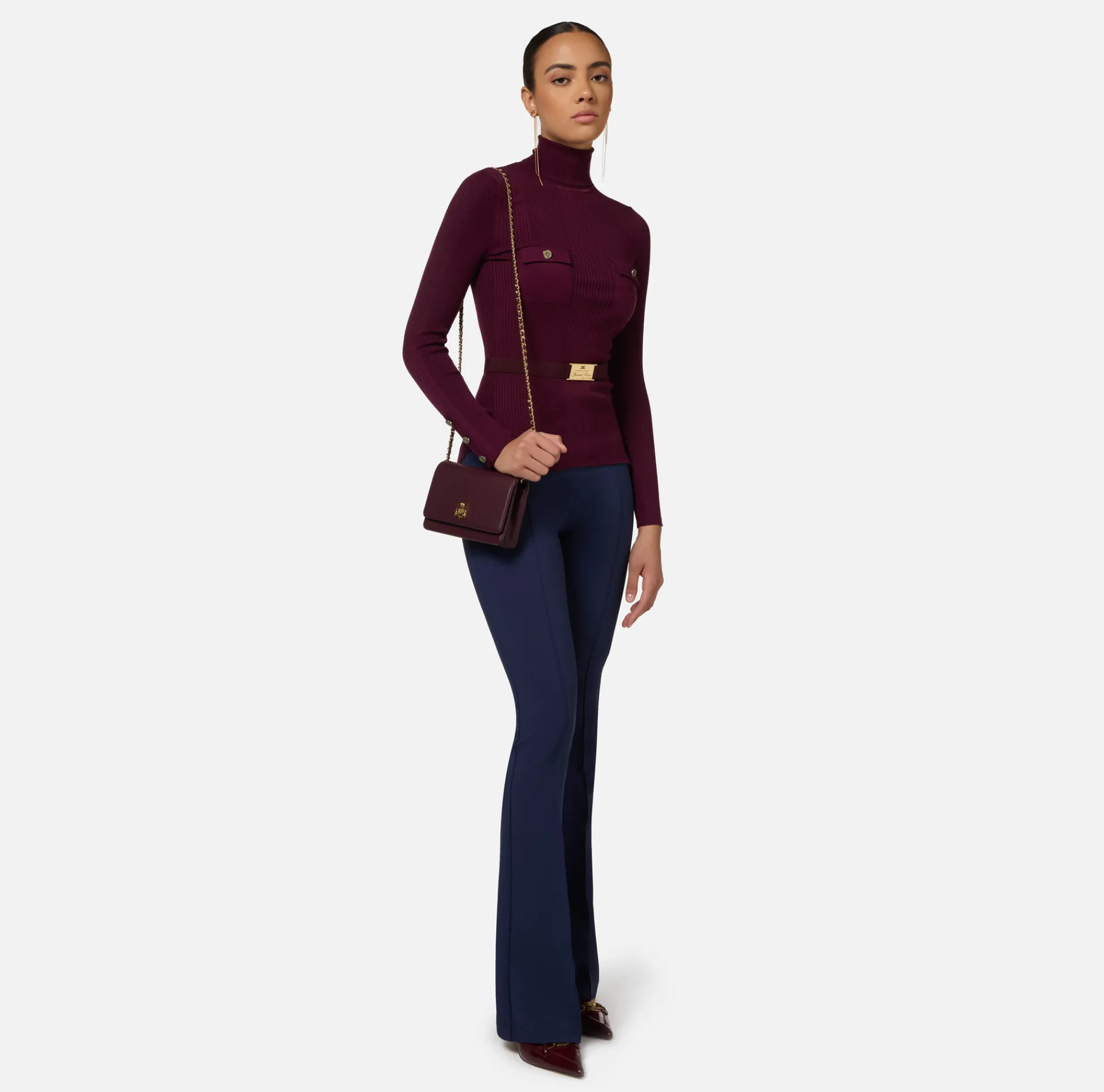 Elisabetta Franchi Trousers And Shorts|Palazzo trousers in stretch crêpe fabric with horsebit Navy