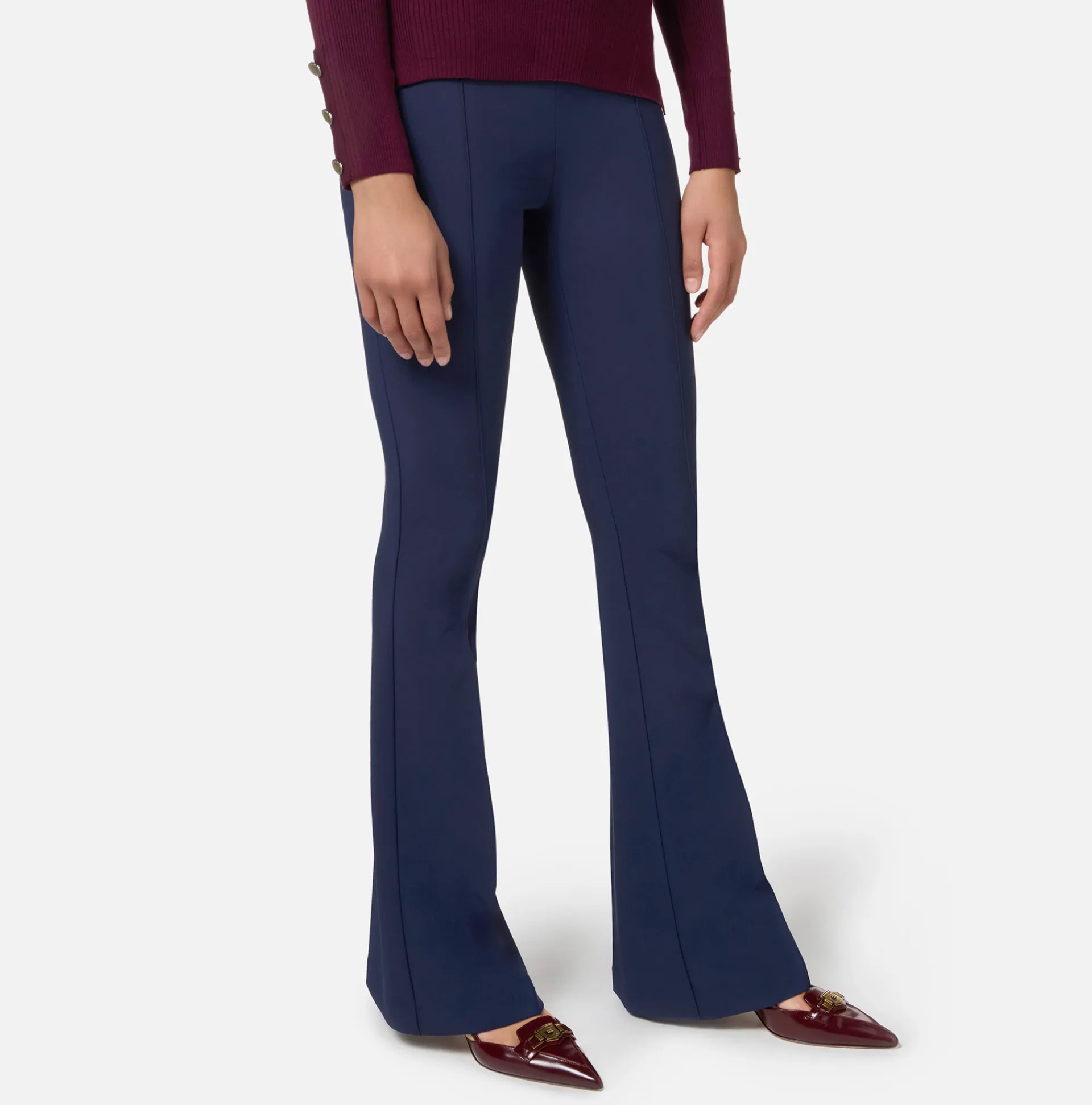 Elisabetta Franchi Trousers And Shorts|Palazzo trousers in stretch crêpe fabric with horsebit Navy