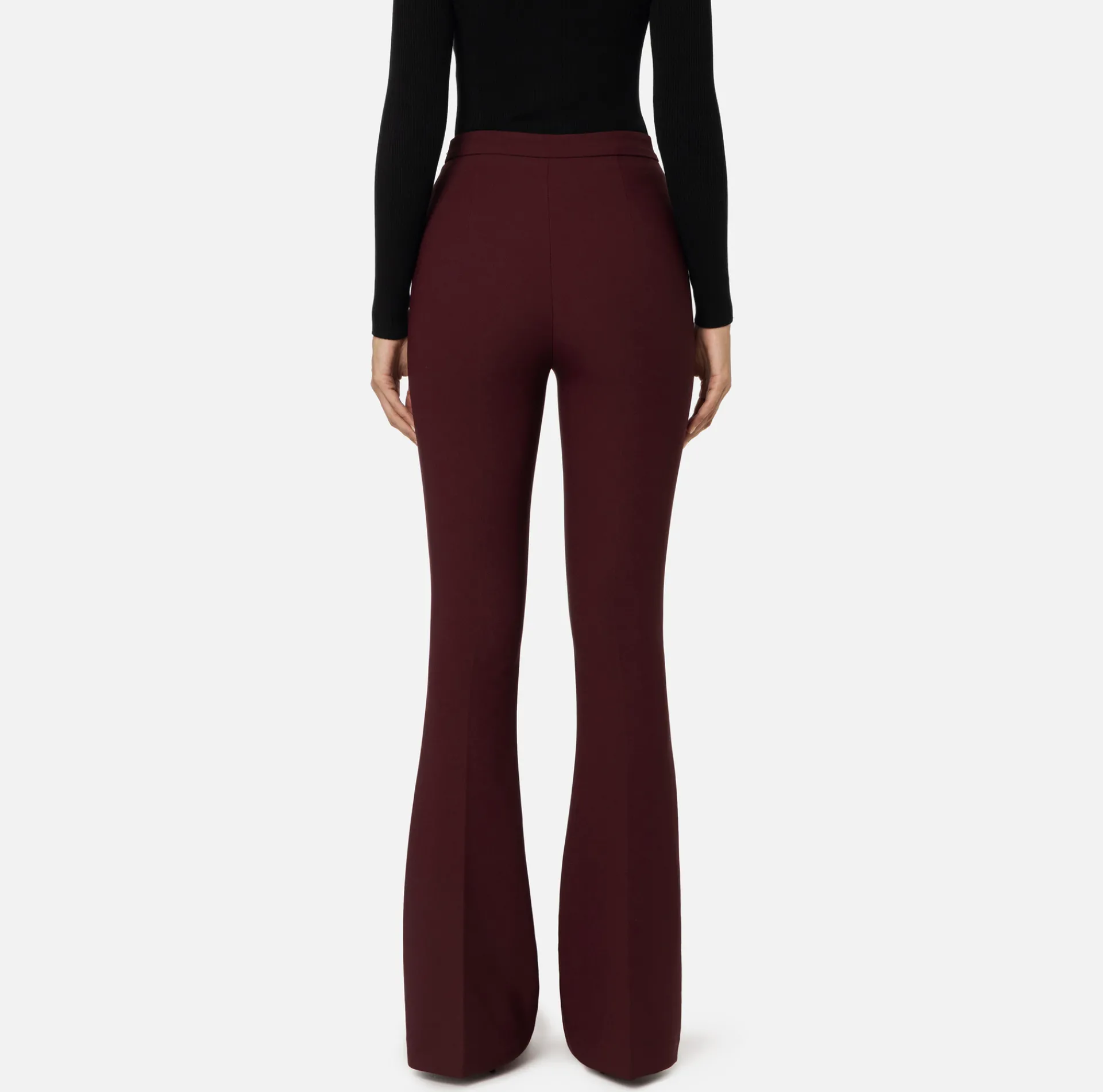 Elisabetta Franchi Trousers And Shorts|Palazzo trousers in stretch crêpe fabric with horsebit RougeNoir