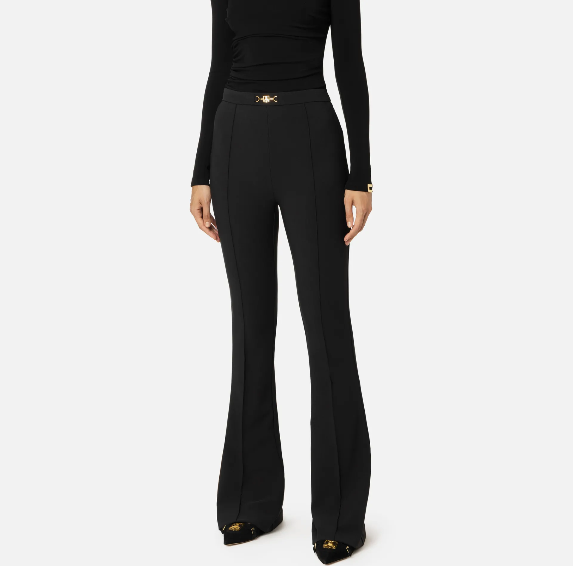 Elisabetta Franchi Trousers And Shorts|Palazzo trousers in stretch crêpe fabric with horsebit Black