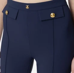 Elisabetta Franchi Trousers And Shorts|Tailleur|Palazzo trousers in stretch crêpe fabric with logo rivet Navy