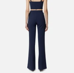 Elisabetta Franchi Trousers And Shorts|Tailleur|Palazzo trousers in stretch crêpe fabric with logo rivet Navy