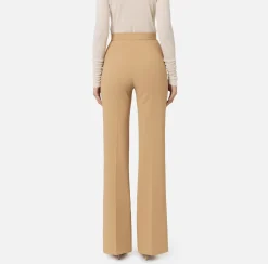 Elisabetta Franchi Trousers And Shorts|Palazzo trousers in stretch crêpe fabric with belt Camel