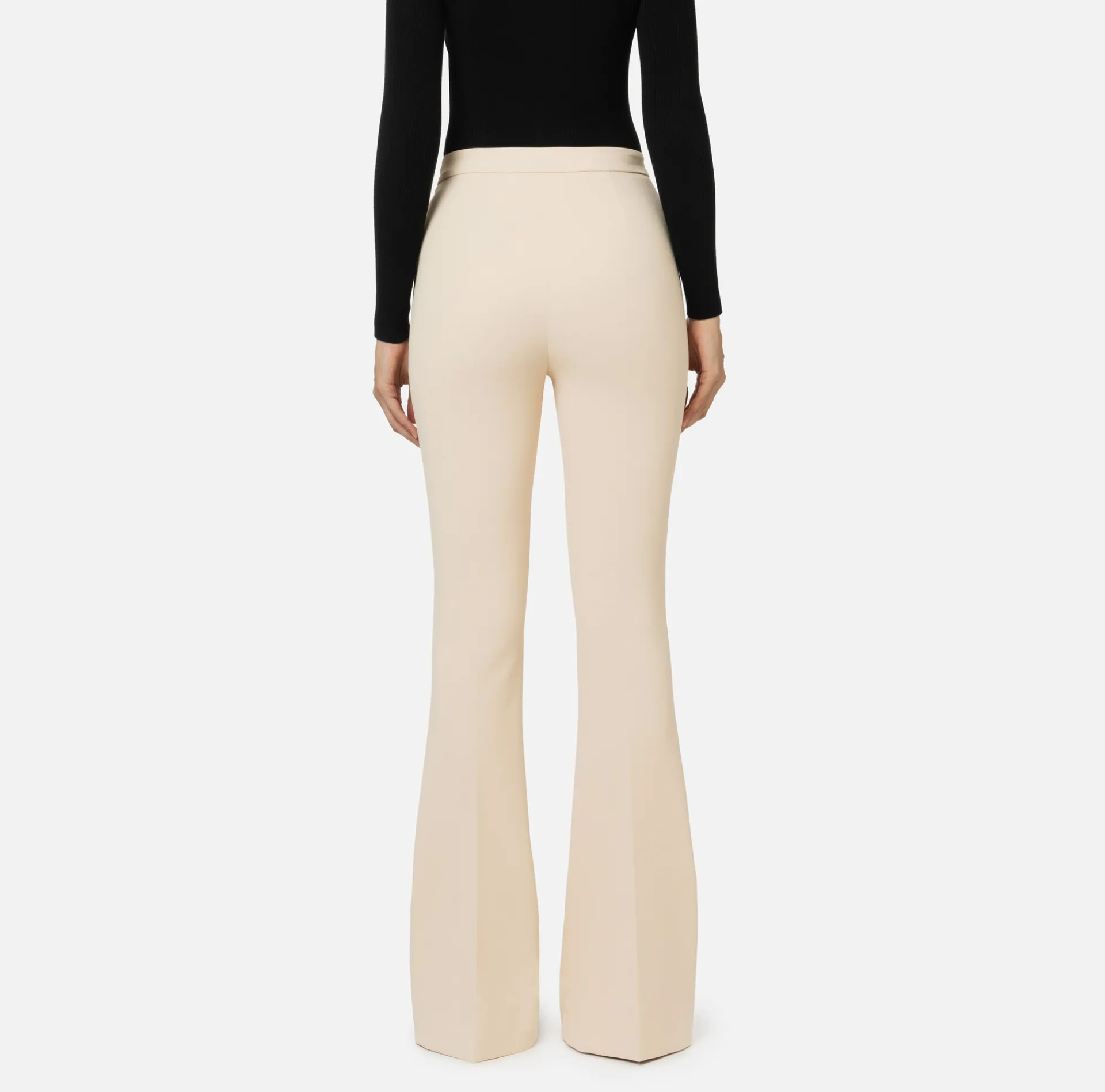 Elisabetta Franchi Trousers And Shorts|Palazzo trousers in stretch crêpe fabric with horsebit Cream