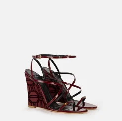 Elisabetta Franchi Sandals|Patent leather sandals with satin wedge RougeNoir