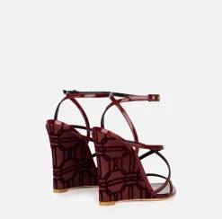 Elisabetta Franchi Sandals|Patent leather sandals with satin wedge RougeNoir