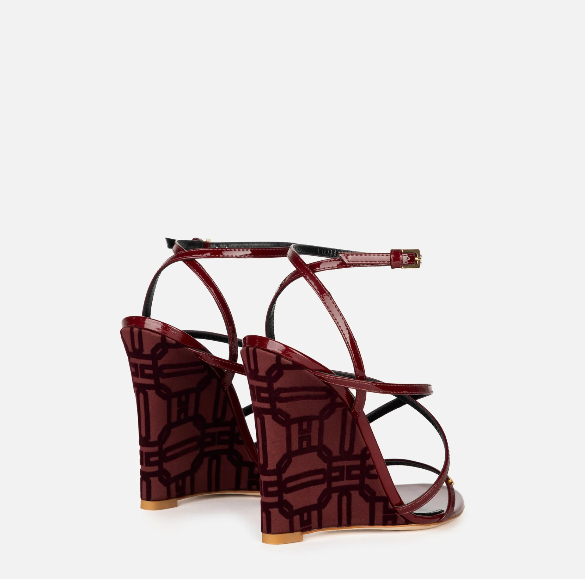 Elisabetta Franchi Sandals|Patent leather sandals with satin wedge RougeNoir
