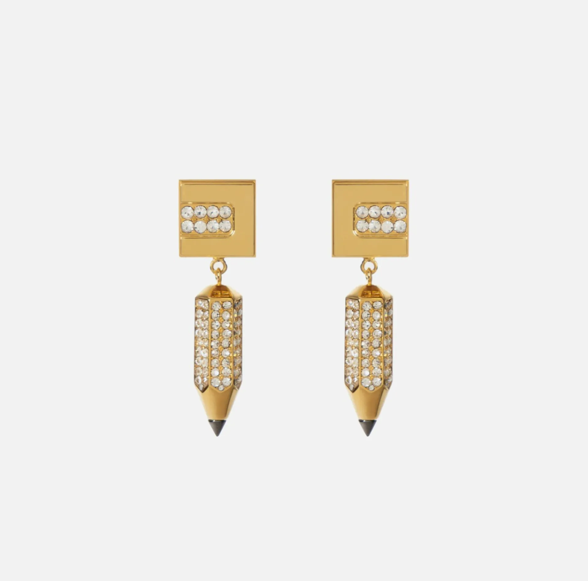 Elisabetta Franchi Jewelry|Pencil-shaped rhinestone earrings YellowGold