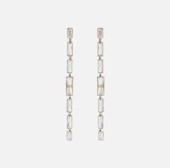 Elisabetta Franchi Jewelry|Pendant earrings with rectangular crystals Silver/Crystal