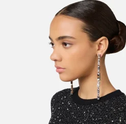 Elisabetta Franchi Jewelry|Pendant earrings with rectangular crystals Silver/Crystal