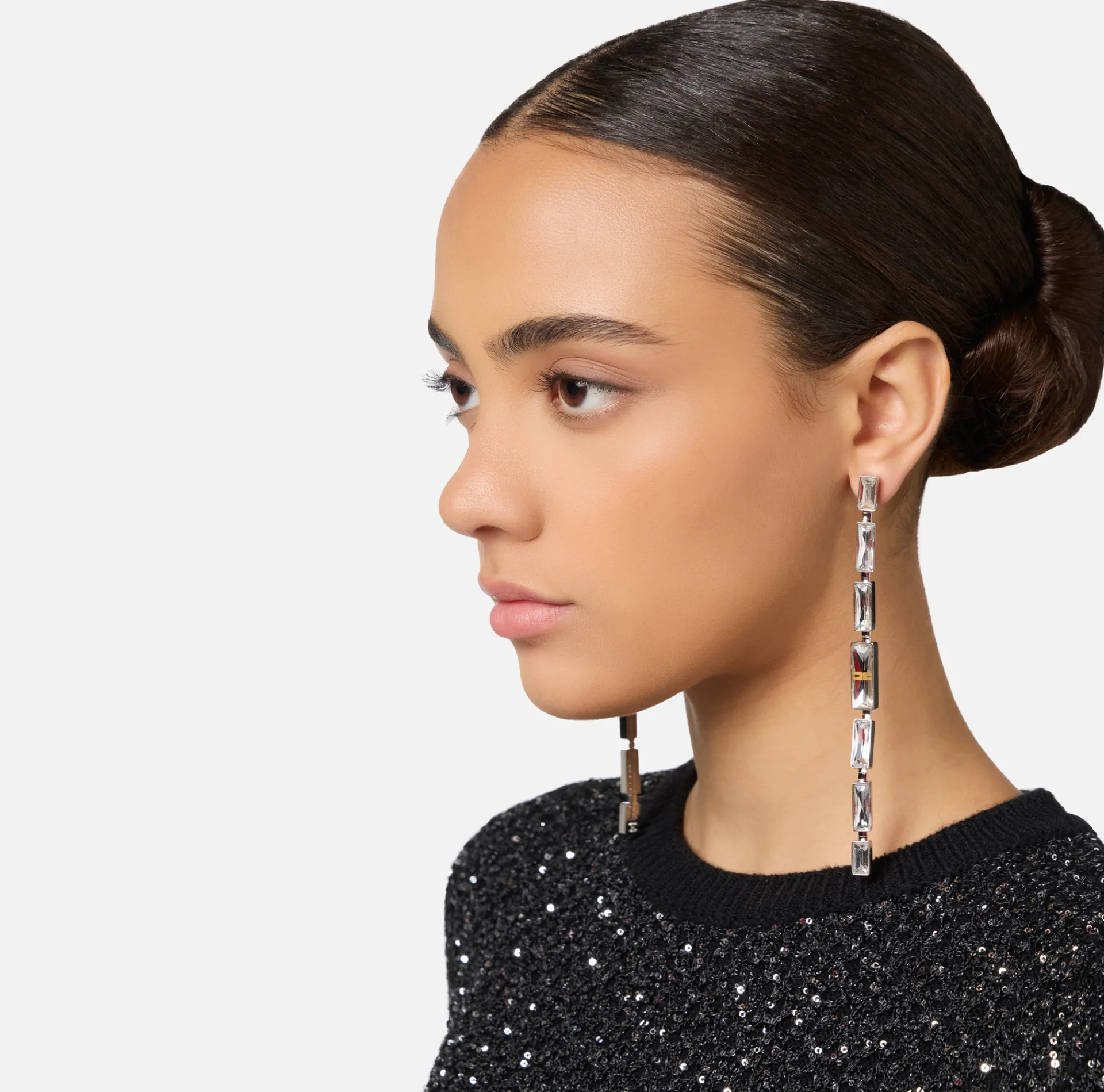 Elisabetta Franchi Jewelry|Pendant earrings with rectangular crystals Silver/Crystal