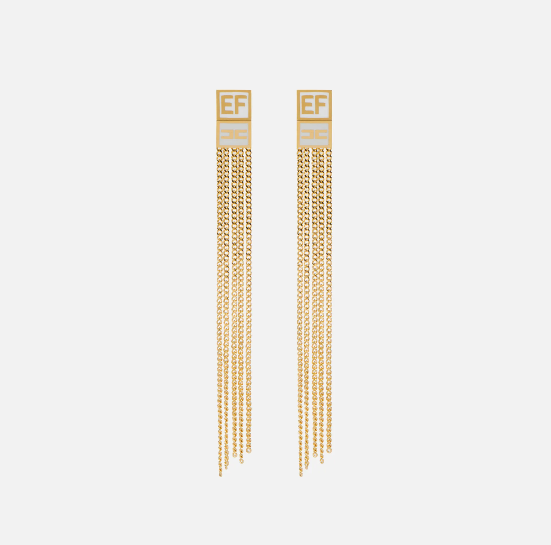 Elisabetta Franchi Jewelry|Pendant metal earrings with enamelled logo plaque