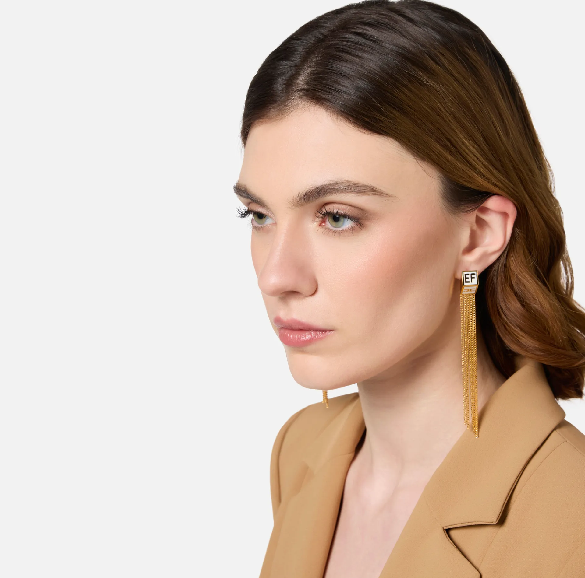 Elisabetta Franchi Jewelry|Pendant metal earrings with enamelled logo plaque