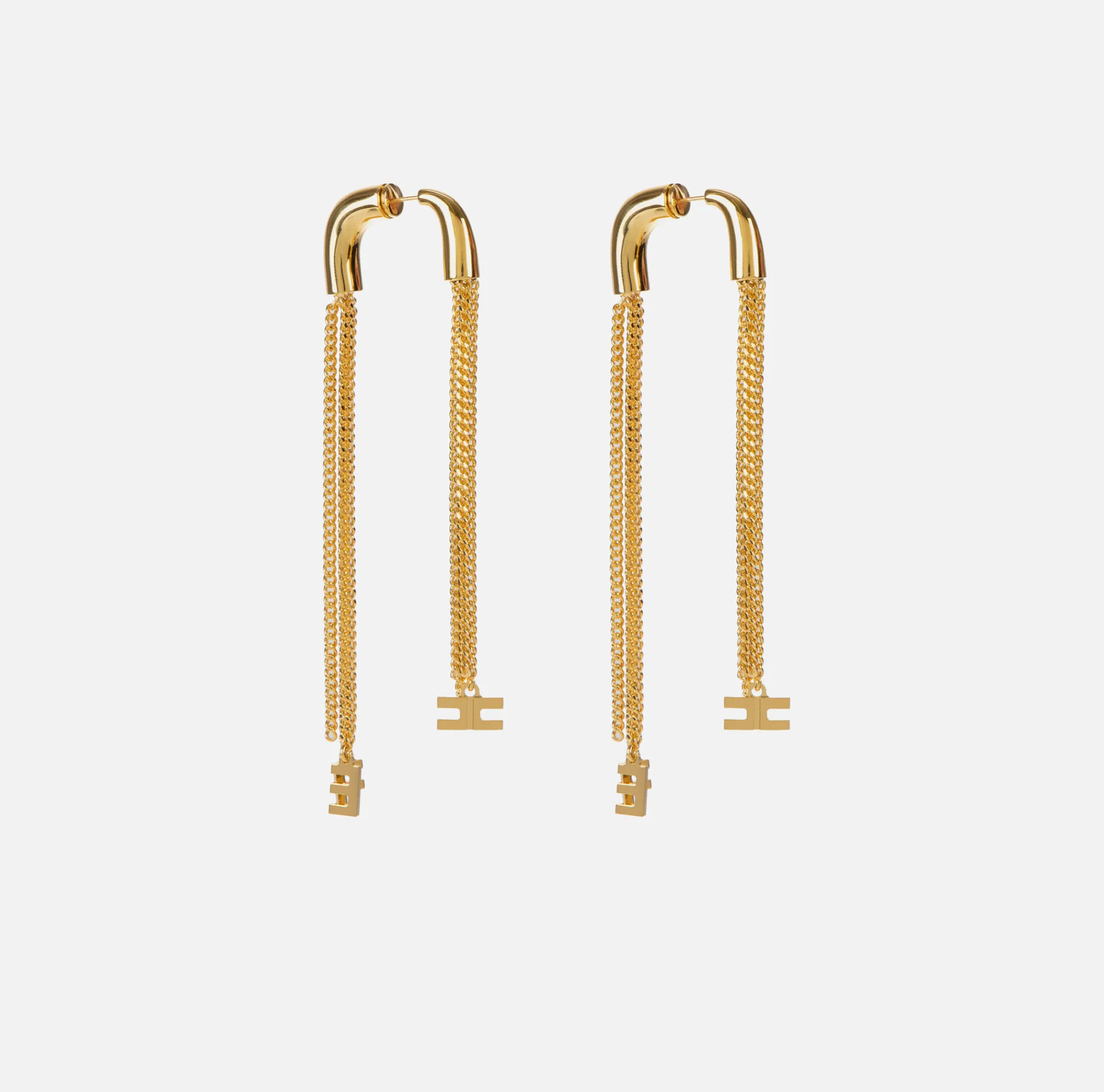 Elisabetta Franchi Jewelry|Pendant metal earrings with logo charms YellowGold