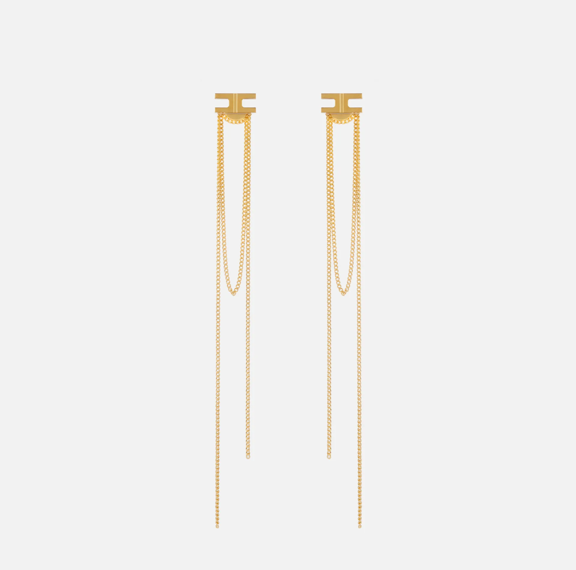 Elisabetta Franchi Jewelry|Pendant metal earrings with logo YellowGold
