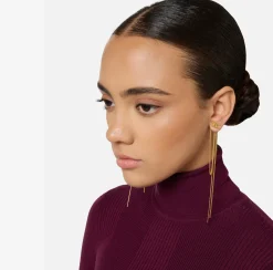 Elisabetta Franchi Jewelry|Pendant metal earrings with logo YellowGold