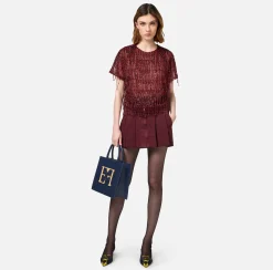 Elisabetta Franchi Skirts|Pleated denim miniskirt RougeNoir