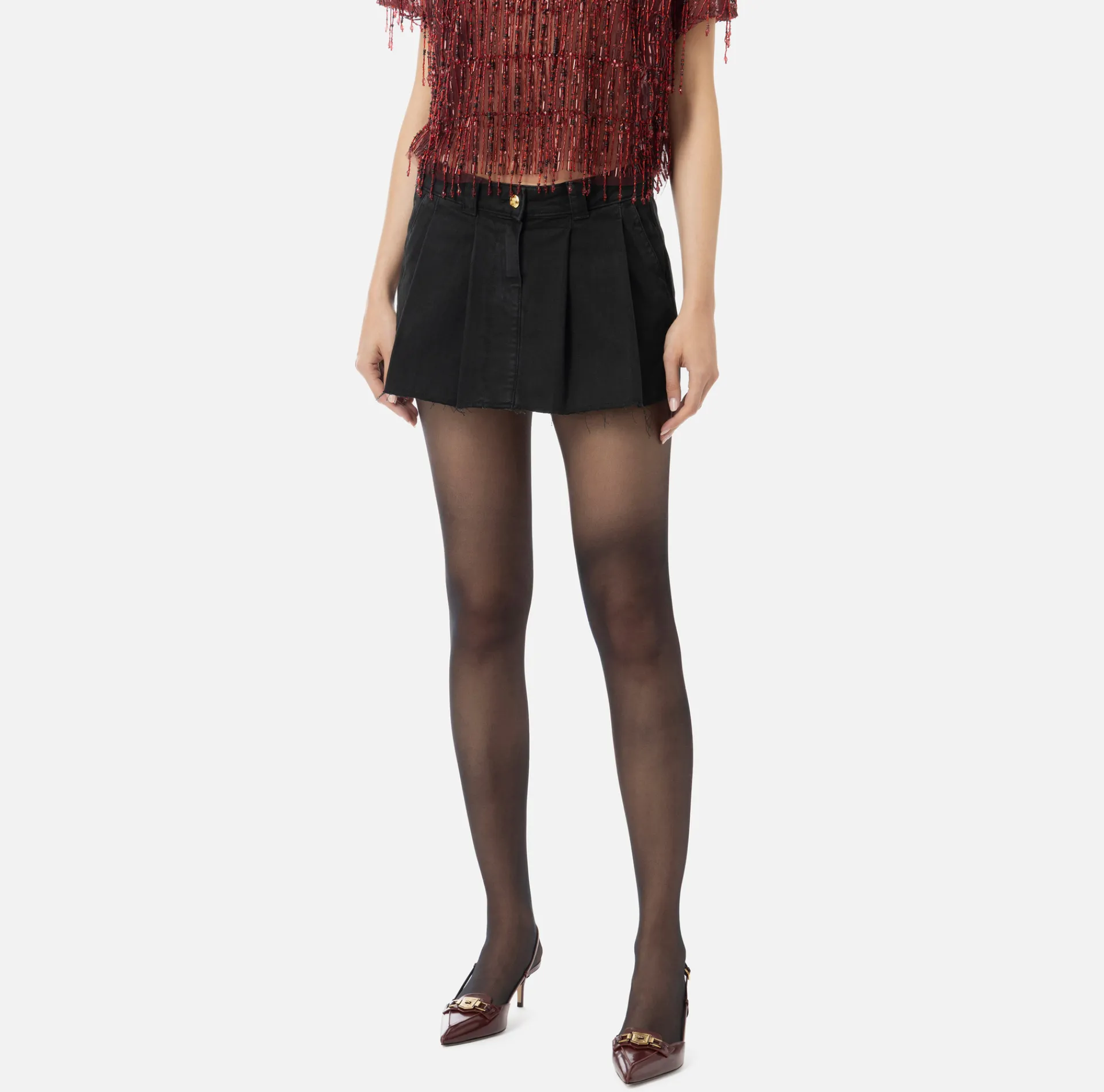 Elisabetta Franchi Skirts|Pleated denim miniskirt Black