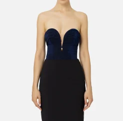 Elisabetta Franchi Top And T-Shirts|Pleated lurex jersey bodysuit Navy