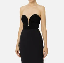 Elisabetta Franchi Top And T-Shirts|Pleated lurex jersey bodysuit Black